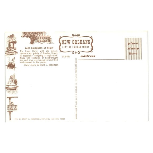 Lace Balconies At Night Postcard Vieux Carre New Orleans French Quarter Vintage - Picture 2 of 2